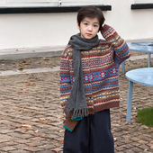 依依妈男童加厚民族风毛衣儿童冬装 外套 打底上衣宝宝提花针织开衫