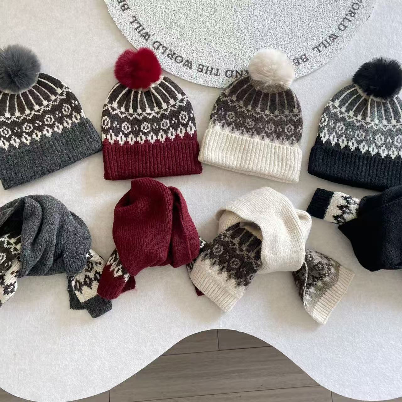 男童圣诞风保暖帽子提花围巾