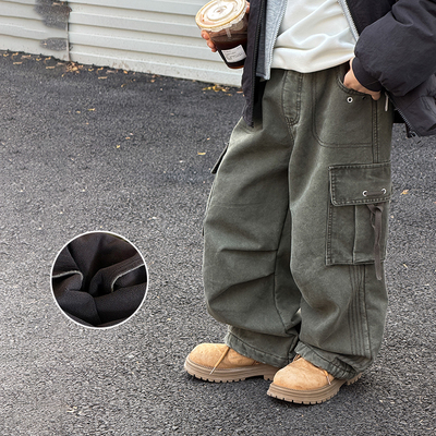 依依妈男童加绒工装休闲裤