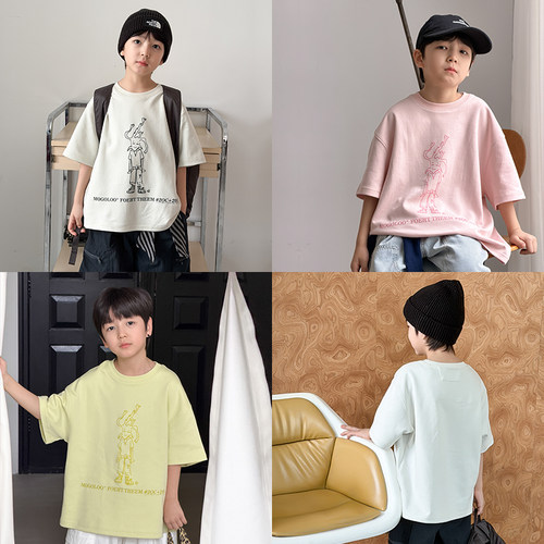 依依妈男童字母卡通短袖t恤