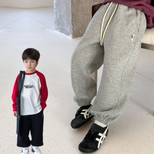 子宝宝宽松印花拼接直筒束脚运动休闲裤 裤 儿童春装 依依妈男童卫裤