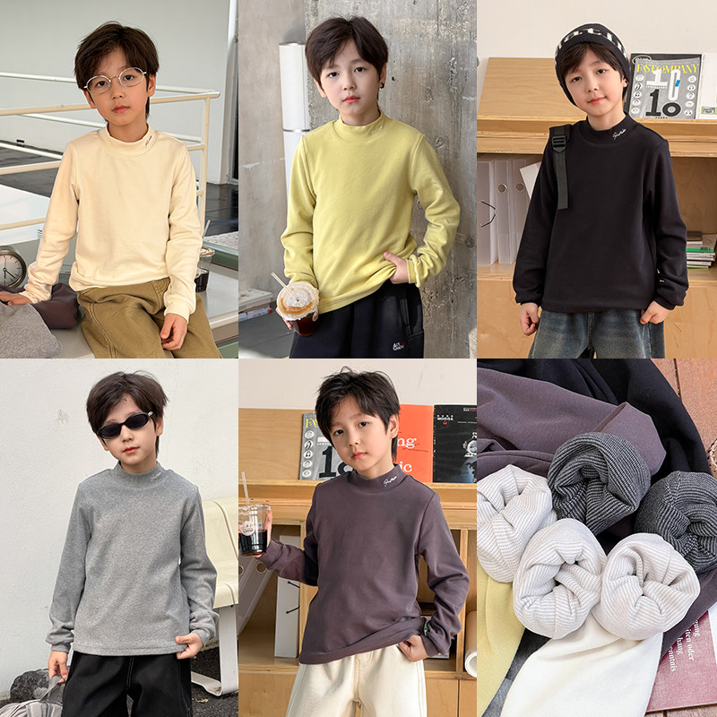 依依妈男童加厚羊毛拉架中高领打底衫儿童冬装含石墨烯字母t恤潮,童装/婴儿装/亲子装,T恤,淘宝优惠券,粉丝福利购,淘宝优惠卷