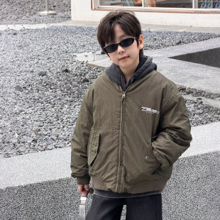 依依妈男童加厚夹棉字母外套儿童冬装棉服宝宝宽松复古休闲夹克潮