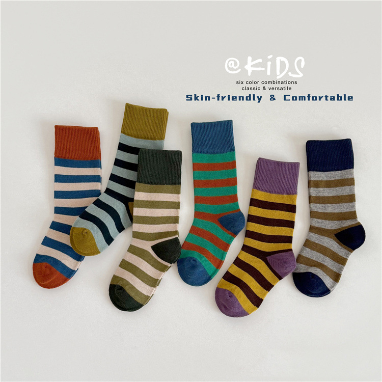依依妈儿童袜子撞宝宝条纹中筒袜