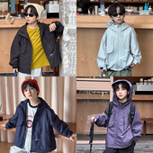 清仓 宝宝宽松拼接户外休闲外套 男童纯色字母连帽冲锋衣儿童秋装