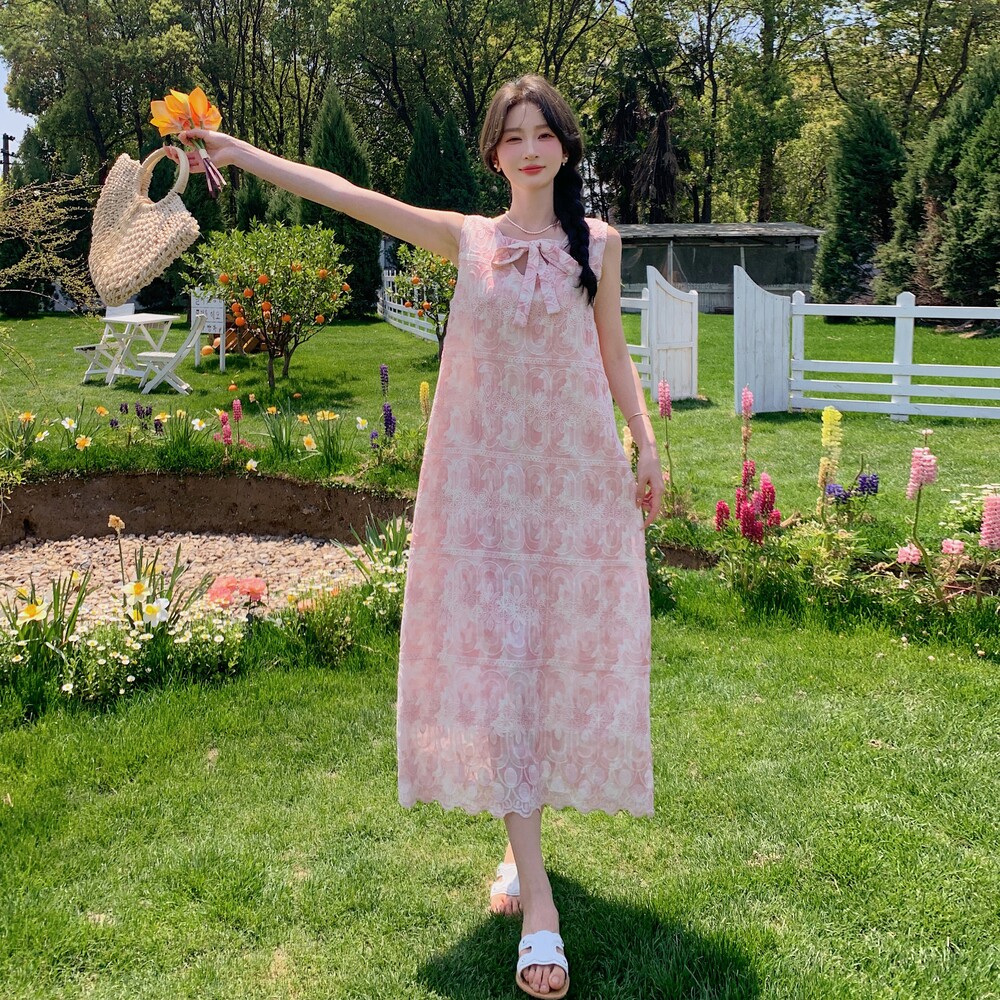 圆领印花立领夏季长裙高腰连衣裙甜美清冷新中式碎花显瘦气质复古,女装连衣裙,2C311