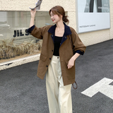 洋气减龄麂皮绒翻领外套女春秋2025新款小个子巨好看超火夹克上衣，女装风衣，2C311