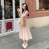 少女系甜美粉色小飞袖连衣裙女夏2025新款松弛感独特漂亮连身长裙，女装连衣裙，2C311