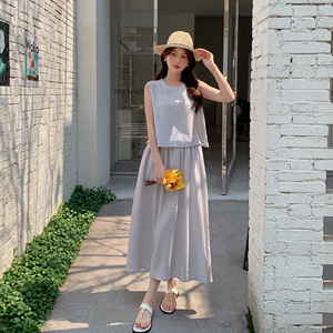 【现货】夏装新款烟灰色a版清新套装裙P125K189图片