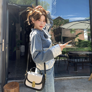 新中式提花国风牛仔套装女春秋季新款气质小个子夹克长裤子两件套图片