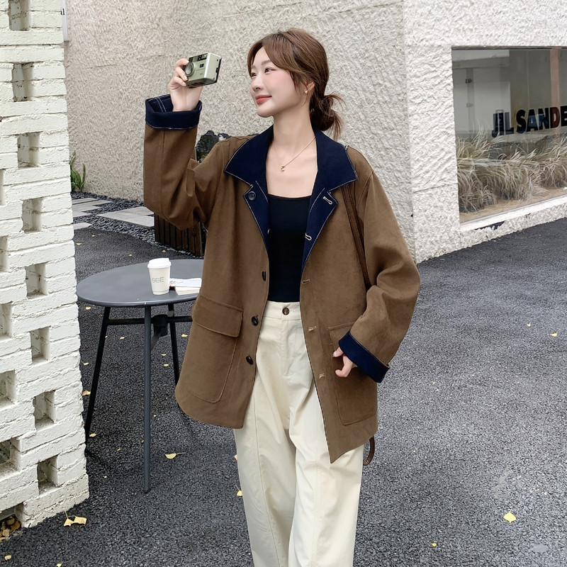 备货春装新款咖色两面穿风衣撞色外套P160K228,女装风衣,2C311