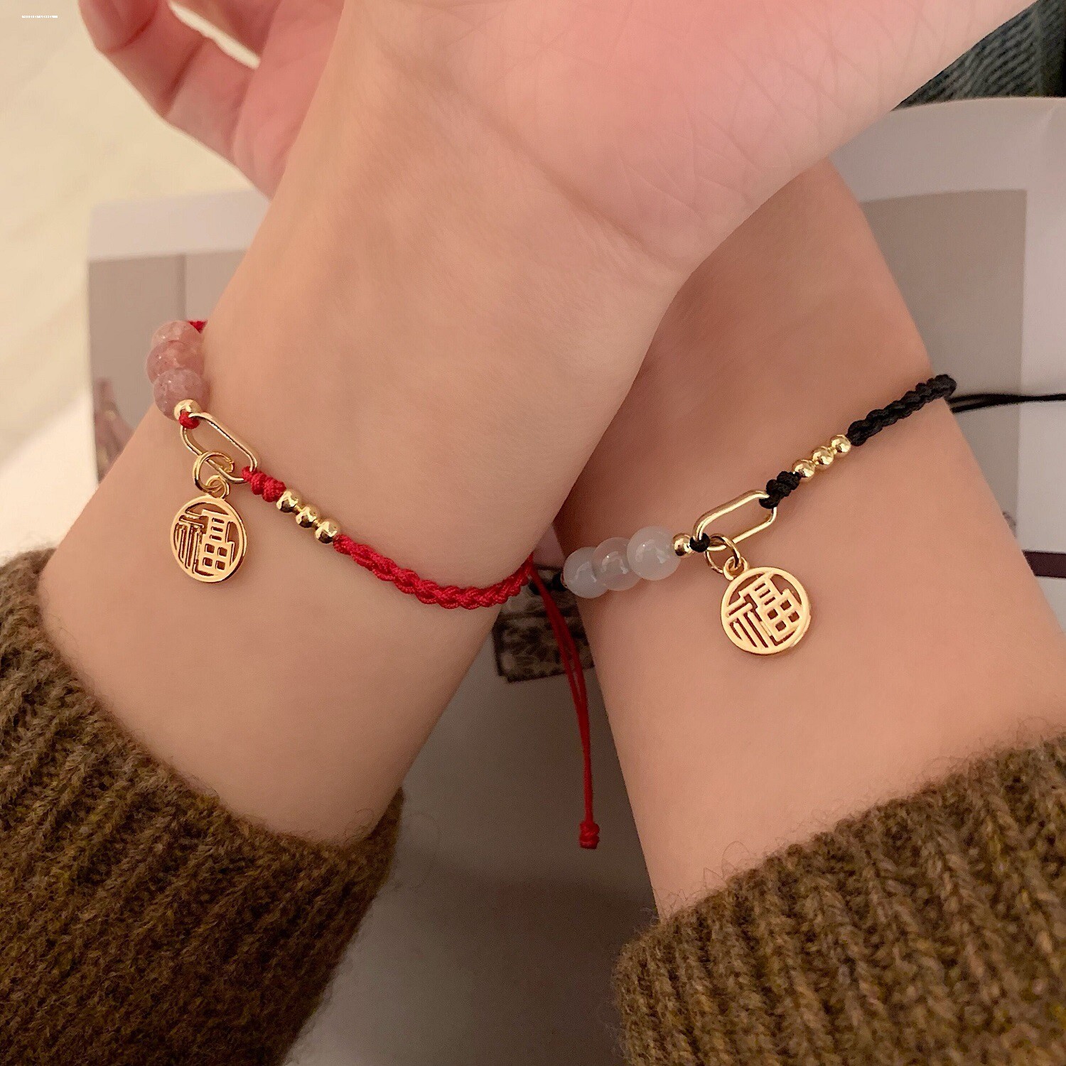 福牌手链女水晶环环相扣手链手绳情侣闺蜜