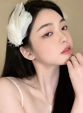 新款年会大型演出羽毛头饰儿童动物发饰舞台表演白色发夹