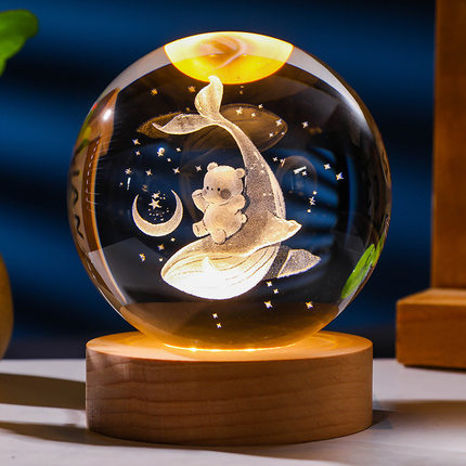 发光水晶球小夜灯摆件实木底座定制刻字情侣同学生日创意毕业礼物