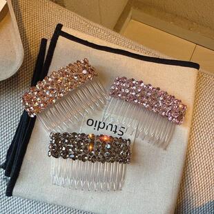 韩系超闪水钻发梳时尚气质轻奢倒插梳精致刘海夹碎发整理插梳发夹