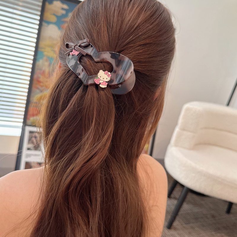 复古豹纹KT猫咪大号爱心鲍鱼夹