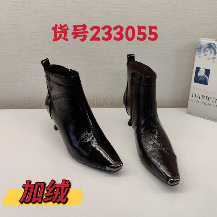 龙帝欧品牌正品女鞋2025冬季新款时尚高跟女短靴加绒保暖233055