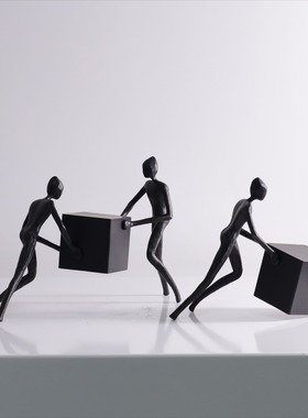 有艺术感的摆件简约金属人物摆件小黑人铸铝雕塑推方块蹲人工艺品