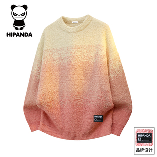 HiPanda你好熊猫秋冬款美式渐变圆领毛衣男士百搭针织衫上衣服GH