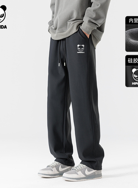 Hipanda你好熊猫重磅420g加绒休闲裤男宽松直筒裤2025年冬季新款