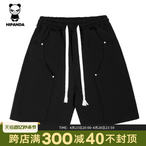 Hipanda你好熊猫设计师潮牌刺绣工艺短裤2024夏季新款情侣休闲裤