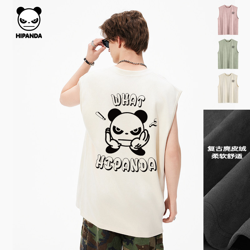 Hipanda你好熊猫美式廓形麂皮绒个性无袖坎肩2026夏季新款男背心,男装,背心,淘宝优惠券,粉丝福利购,淘宝优惠卷