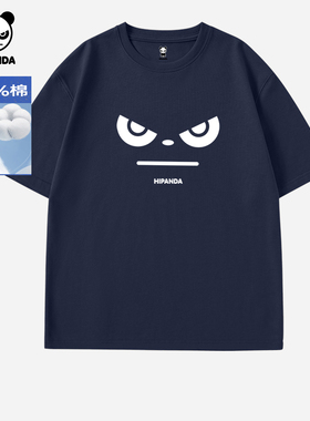 Hipanda你好熊猫个性小众纯棉圆领短袖痞帅宽松T恤2025夏季新款t