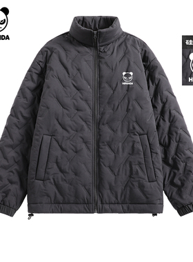 Hipanda你好熊猫防风防寒潮牌立领加绒棉服2025冬季新款简约外套C