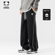潮男运动休闲裤 Hipanda你好熊猫垂感哈苏线拼色阔腿裤 2026春新款