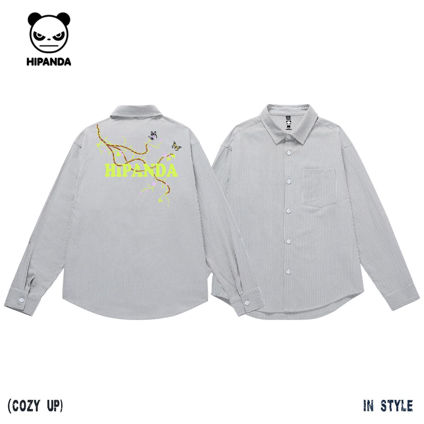 Hipanda你好熊猫潮牌小众条纹翻领长袖衬衫男2026春新款开衫衬衣,男装,衬衫,淘宝优惠券,粉丝福利购,淘宝优惠卷