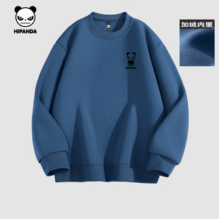 Hipanda你好熊猫重加绒冬季 圆领卫衣男女奥粒绒上衣2025年新款