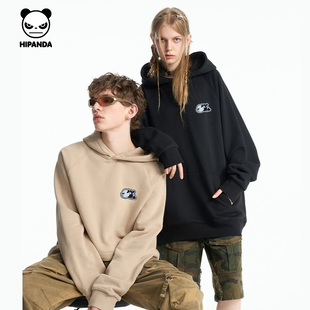 Hipanda你好熊猫重磅加绒连帽卫衣男潮纯色2025秋冬新款宽上衣