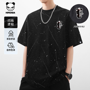 新款 T恤男2025夏季 高街痞帅闪烁烫钻潮短袖 Hipanda你好熊猫美式