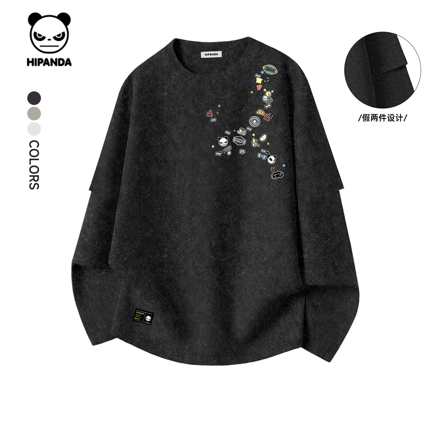 Hipanda你好熊猫潮牌美式宽松dirtyfit假两件T恤长袖2026春新款,男装,T恤,淘宝优惠券,粉丝福利购,淘宝优惠卷