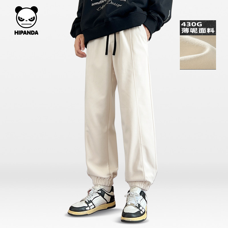 hipanda你好熊猫运动裤男加绒束脚裤男加厚卫裤2024冬休闲裤子男
