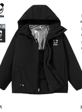 Hipanda你好熊猫潮牌高级感工装连帽保暖棉服男2025冬季新款棉袄