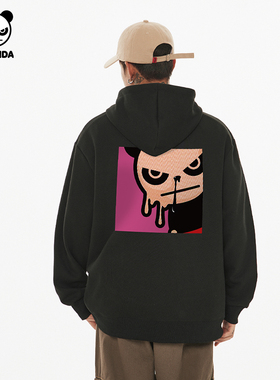 Hipanda你好熊猫美式潮情侣帽衫外搭2025冬加绒宽松连帽卫衣外套