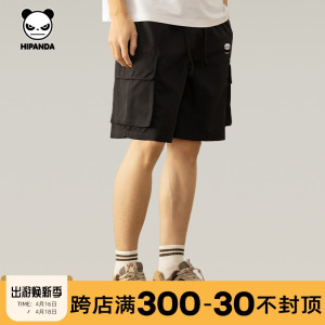 Hipanda你好熊猫潮牌短裤男2024夏新款工装风多口袋凉感速干短裤