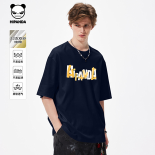 体恤C T恤2025夏新款 Hipanda你好熊猫个性 设计感胶带logo纯棉短袖
