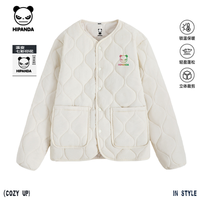 Hipanda你好熊猫复古轻薄保暖温变logo棉服男女2025冬季新款棉袄C