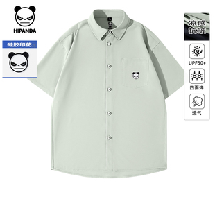 透气短袖 hipanda你好熊猫男生防晒短袖 新款 2025夏季 衬衣C 凉感衬衫