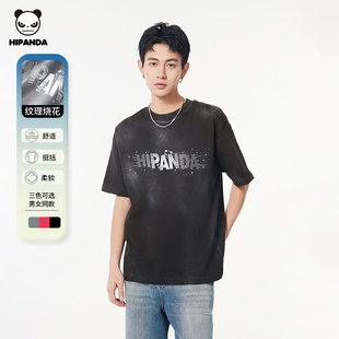 半袖 Hipanda你好熊猫美式 新款 体恤2025夏季 复古怀旧纯棉情侣短袖