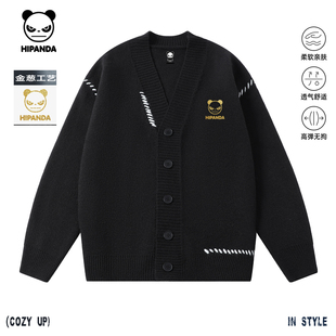毛衣 新款 Hipanda你好熊猫潮牌韩系学院风V领针织开衫 情侣2025冬季