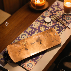 复古铜质手工雕刻茶托盘