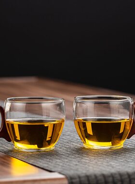 花梨木把手耐高温玻璃茶杯2个装