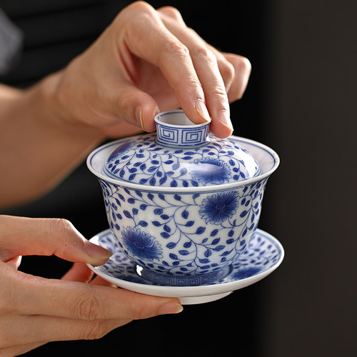 haomingtian盖碗青花瓷泡茶碗