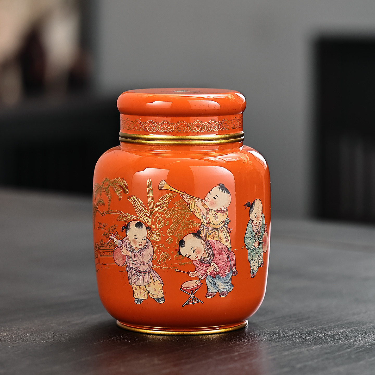 高纯度锡罐 便捷茶叶罐童趣茶仓双盖密封储茶罐存茶仿古手工锡器