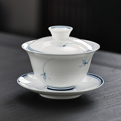 潮汕功夫茶小盖碗青花瓷白瓷