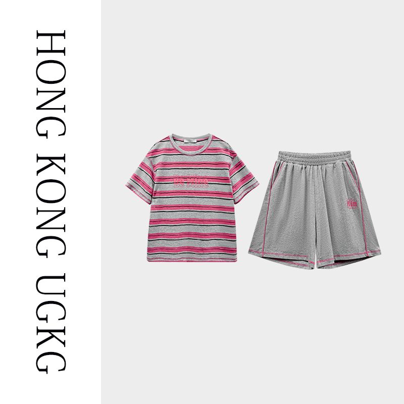 香港UGKG中年妈妈短裤套装女夏季新款40岁50中老年休闲运动两件套