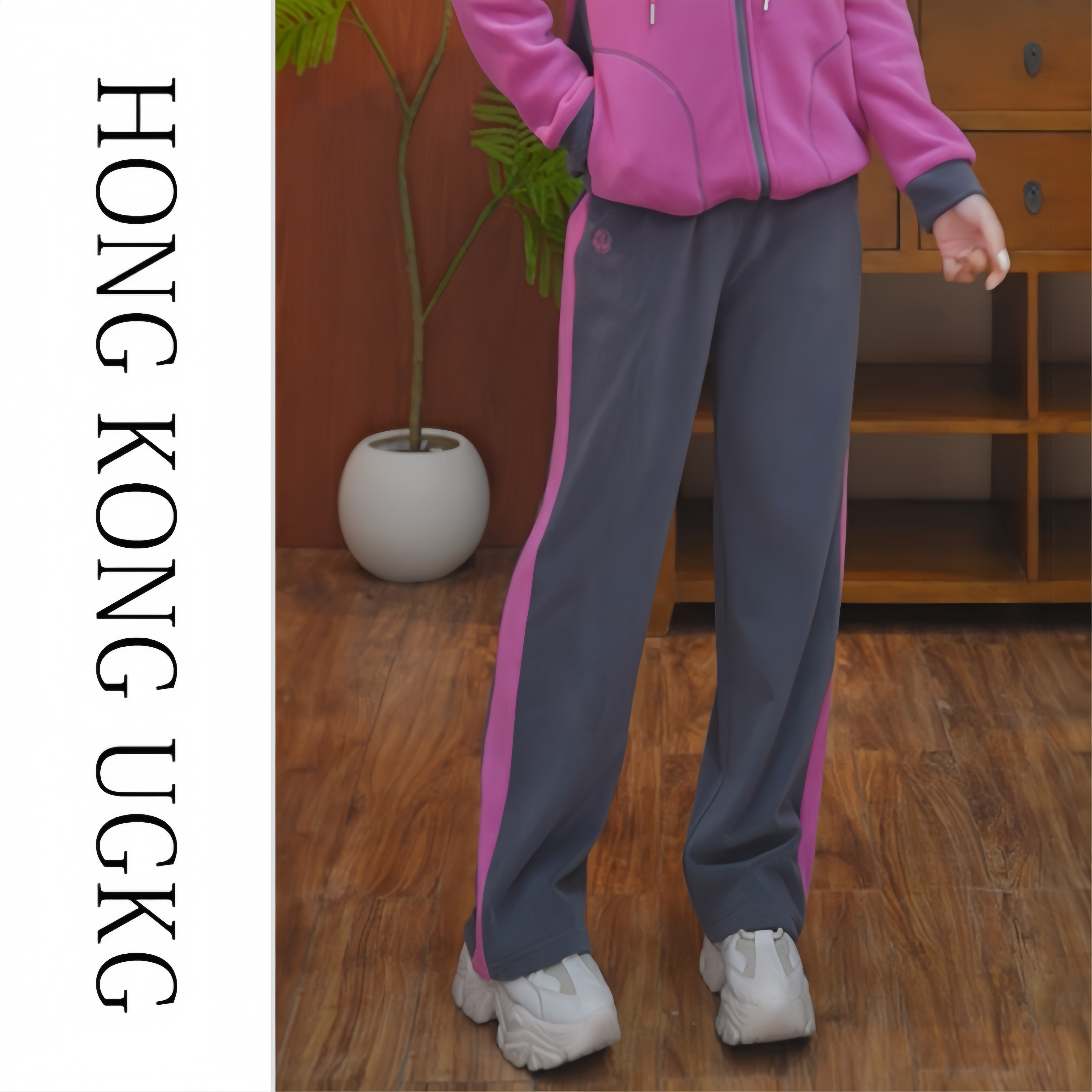 香港UGKG 中老年人裤子女直筒休闲裤松紧腰带妈妈长裤秋款高腰裤